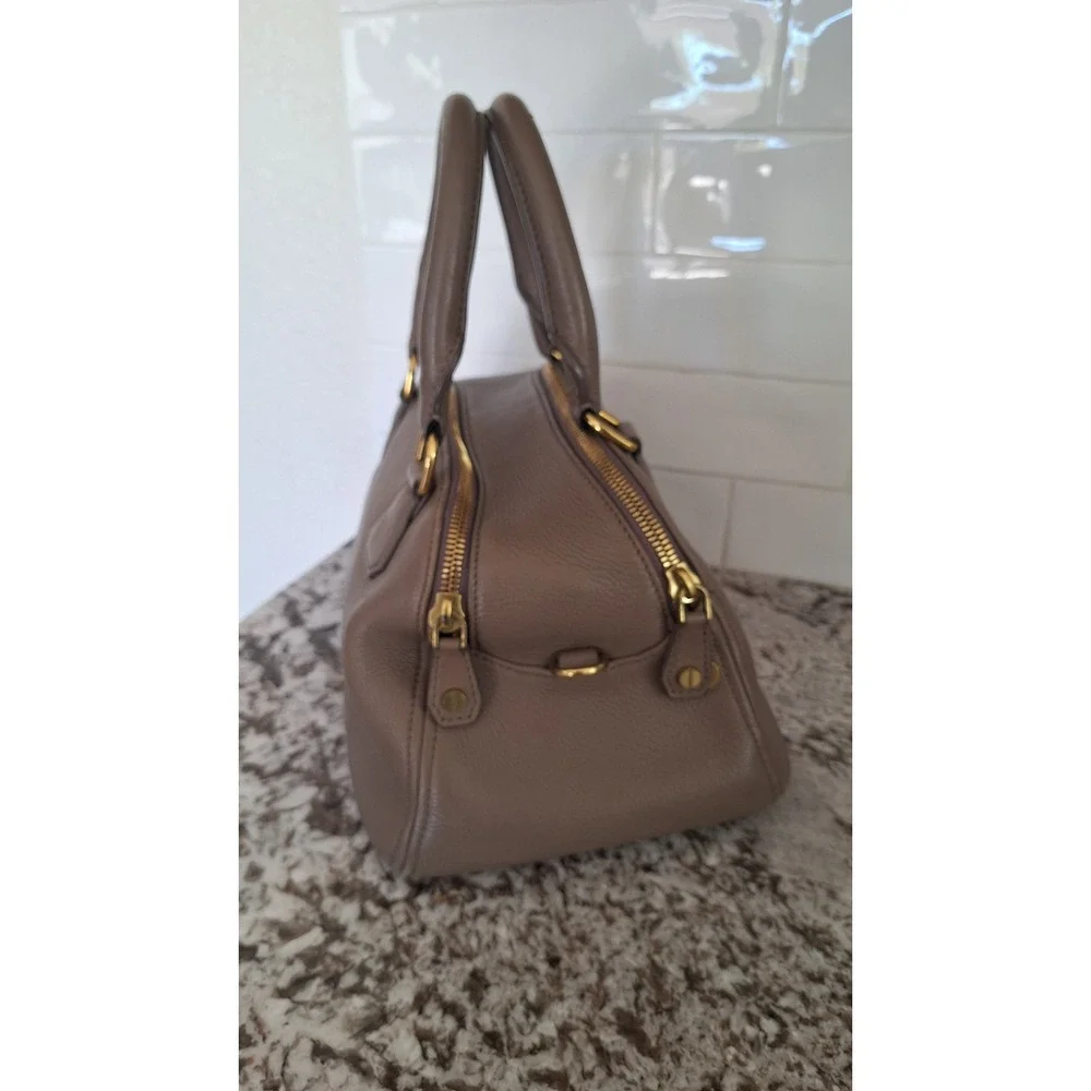 J.Crew Edie Satchel Bag Taupe Pebbled Leather Gold‎ Hardware Multi Compartment